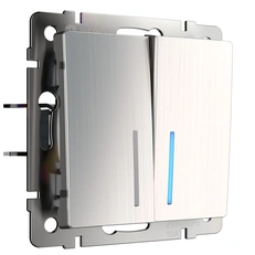 Изображение Выключатель двухклавишный проходной с подсветкой (никель рифленый глянцевый) W1122102